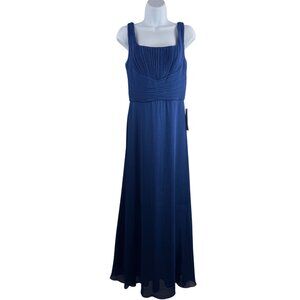NWT Patra ruched chiffon empire waist maxi cocktail dress blue‎ sz 6